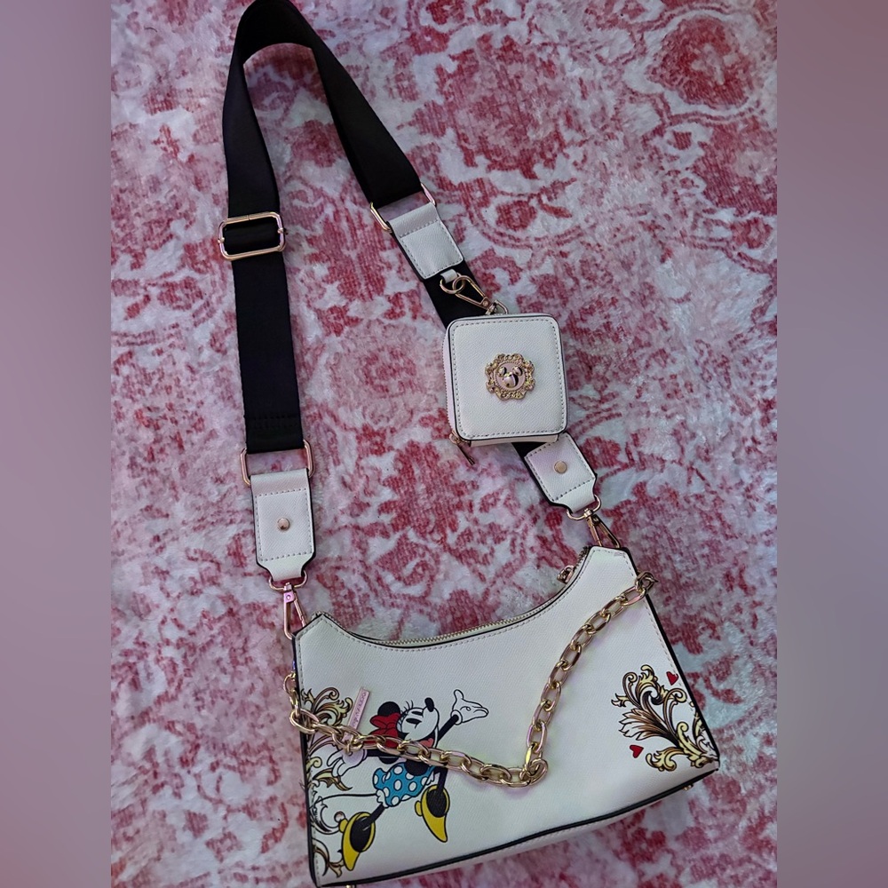 Disney x Aldo White and Black Crossbody Bag with Gold Accents